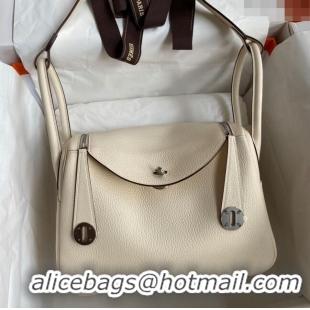 Good Looking Hermes Lindy 26/30 Bag in Original Taurillon Clemence Leather Glacier H1501 Cream White/Silver 2024 (Full H