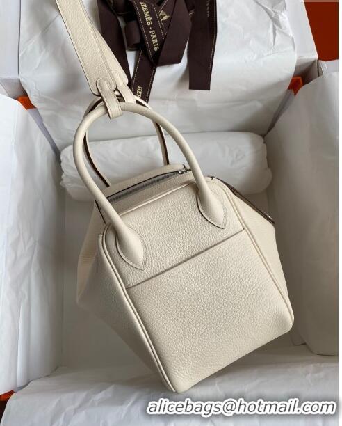 Good Looking Hermes Lindy 26/30 Bag in Original Taurillon Clemence Leather Glacier H1501 Cream White/Silver 2024 (Full H