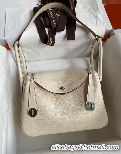 Good Looking Hermes Lindy 26/30 Bag in Original Taurillon Clemence Leather Glacier H1501 Cream White/Silver 2024 (Full H