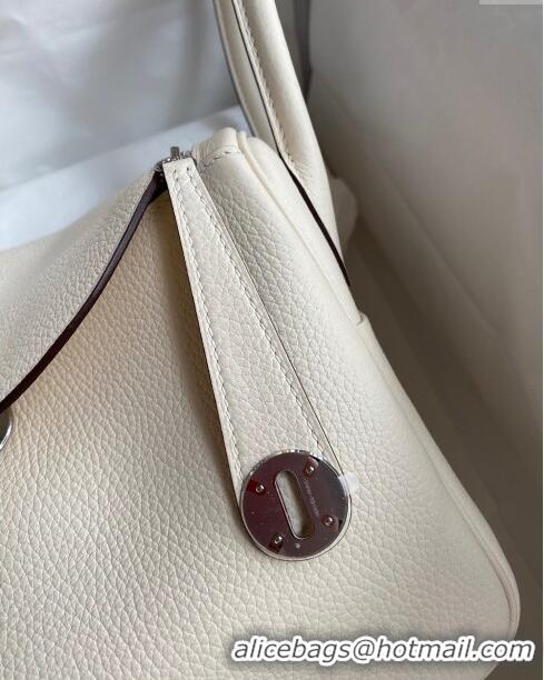 Good Looking Hermes Lindy 26/30 Bag in Original Taurillon Clemence Leather Glacier H1501 Cream White/Silver 2024 (Full H