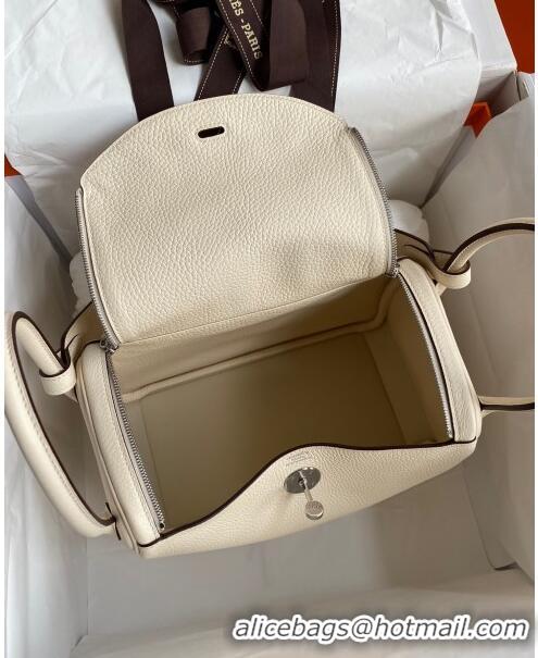 Good Looking Hermes Lindy 26/30 Bag in Original Taurillon Clemence Leather Glacier H1501 Cream White/Silver 2024 (Full H