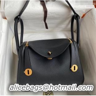 Buy Cheap Hermes Lindy 26/30 Bag in Original Taurillon Clemence Leather H1501 Black/Gold 2024(Full Handmade)