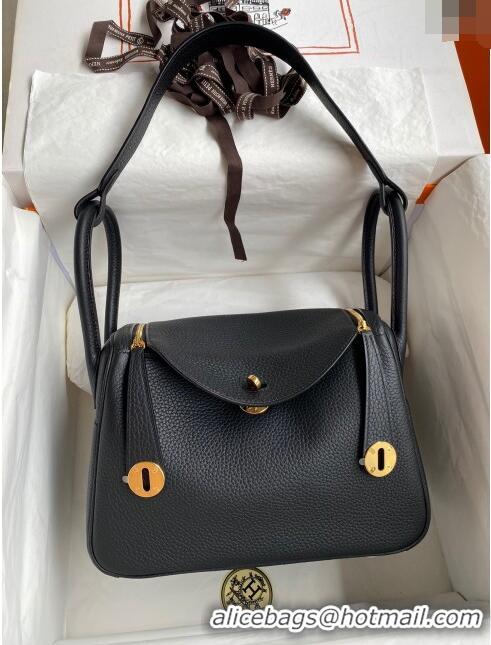 Buy Cheap Hermes Lindy 26/30 Bag in Original Taurillon Clemence Leather H1501 Black/Gold 2024(Full Handmade)