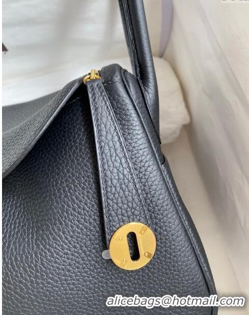 Buy Cheap Hermes Lindy 26/30 Bag in Original Taurillon Clemence Leather H1501 Black/Gold 2024(Full Handmade)