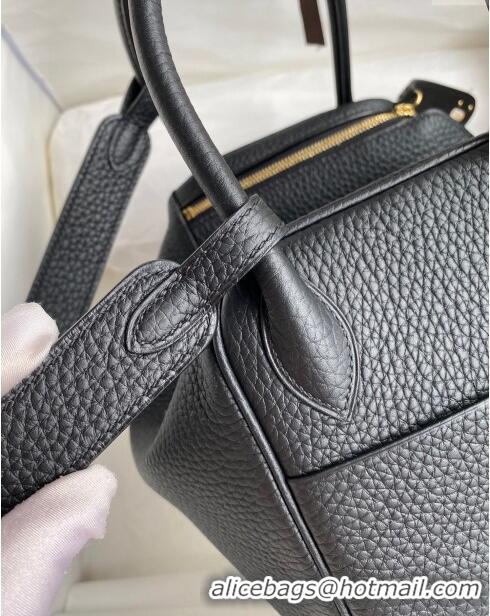 Buy Cheap Hermes Lindy 26/30 Bag in Original Taurillon Clemence Leather H1501 Black/Gold 2024(Full Handmade)