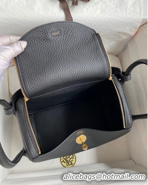 Buy Cheap Hermes Lindy 26/30 Bag in Original Taurillon Clemence Leather H1501 Black/Gold 2024(Full Handmade)