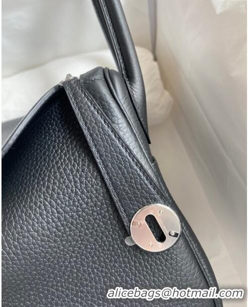 Traditional Specials Hermes Lindy 26/30 Bag in Original Taurillon Clemence Leather H1501 Black/Silver 2024(Full Handmade