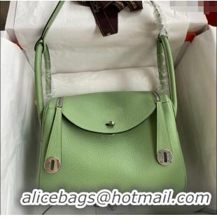 Shop Grade Hermes Lindy 26/30 Bag in Original Taurillon Clemence Leather H1501 Avocado Green/Silver 2024 (Full Handmade)