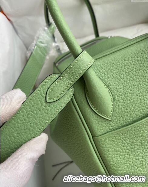 Shop Grade Hermes Lindy 26/30 Bag in Original Taurillon Clemence Leather H1501 Avocado Green/Silver 2024 (Full Handmade)