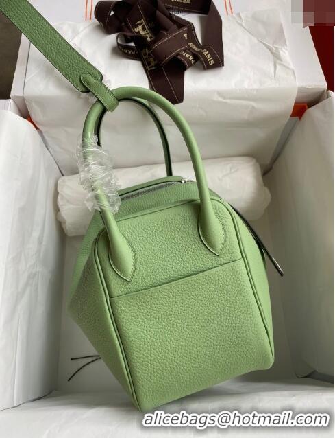 Shop Grade Hermes Lindy 26/30 Bag in Original Taurillon Clemence Leather H1501 Avocado Green/Silver 2024 (Full Handmade)