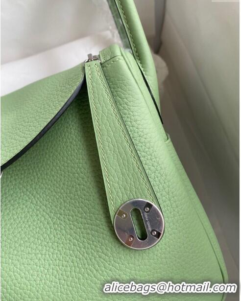 Shop Grade Hermes Lindy 26/30 Bag in Original Taurillon Clemence Leather H1501 Avocado Green/Silver 2024 (Full Handmade)