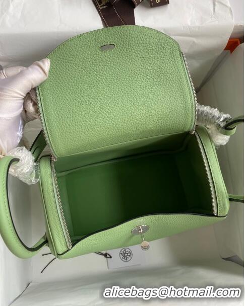 Shop Grade Hermes Lindy 26/30 Bag in Original Taurillon Clemence Leather H1501 Avocado Green/Silver 2024 (Full Handmade)