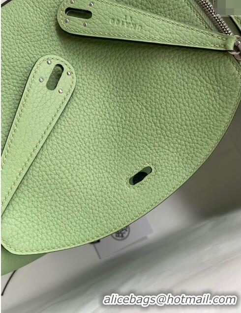 Shop Grade Hermes Lindy 26/30 Bag in Original Taurillon Clemence Leather H1501 Avocado Green/Silver 2024 (Full Handmade)