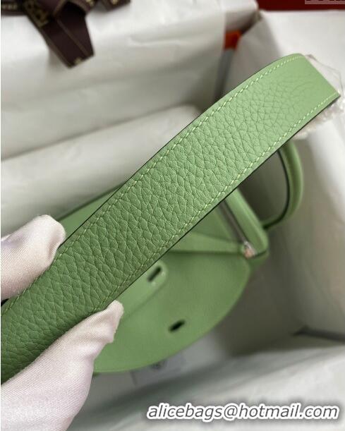 Shop Grade Hermes Lindy 26/30 Bag in Original Taurillon Clemence Leather H1501 Avocado Green/Silver 2024 (Full Handmade)