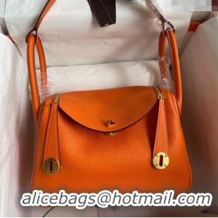 Good Product Hermes Lindy 26/30 Bag in Original Taurillon Clemence Leather H1501 Orange/Gold 2024 (Full Handmade)