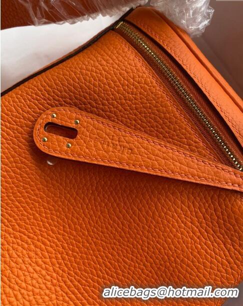 Good Product Hermes Lindy 26/30 Bag in Original Taurillon Clemence Leather H1501 Orange/Gold 2024 (Full Handmade)