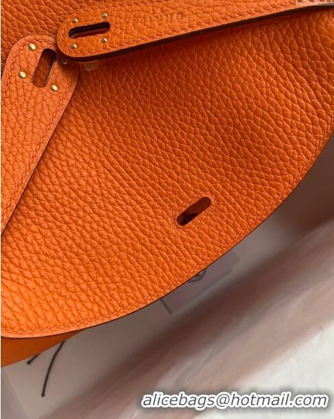 Good Product Hermes Lindy 26/30 Bag in Original Taurillon Clemence Leather H1501 Orange/Gold 2024 (Full Handmade)