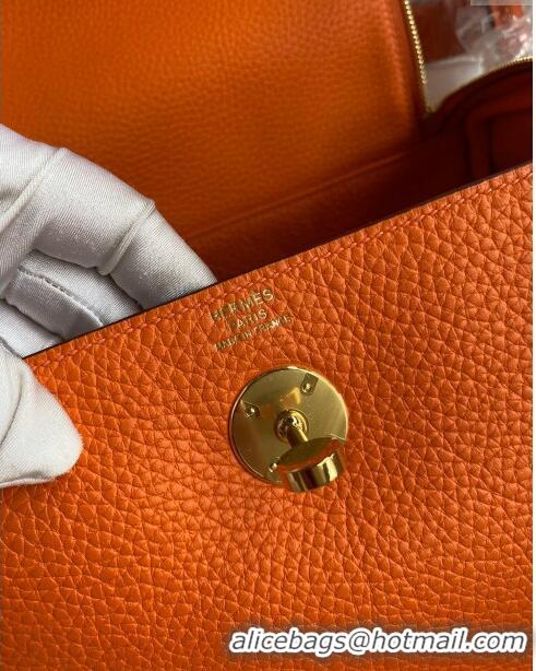 Good Product Hermes Lindy 26/30 Bag in Original Taurillon Clemence Leather H1501 Orange/Gold 2024 (Full Handmade)