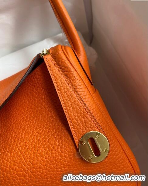 Good Product Hermes Lindy 26/30 Bag in Original Taurillon Clemence Leather H1501 Orange/Gold 2024 (Full Handmade)