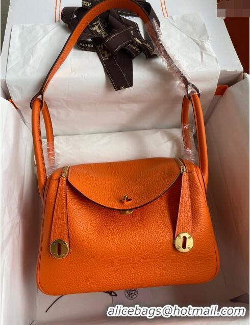 Good Product Hermes Lindy 26/30 Bag in Original Taurillon Clemence Leather H1501 Orange/Gold 2024 (Full Handmade)