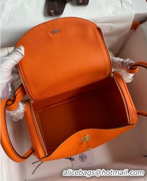 Good Product Hermes Lindy 26/30 Bag in Original Taurillon Clemence Leather H1501 Orange/Gold 2024 (Full Handmade)