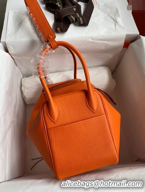 Good Product Hermes Lindy 26/30 Bag in Original Taurillon Clemence Leather H1501 Orange/Gold 2024 (Full Handmade)