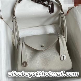 Super Quality Hermes Lindy 26/30 Bag in Original Taurillon Clemence Leather H1501 Pearl Grey/Silver 2024 (Full Handmade)