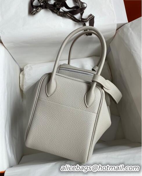 Super Quality Hermes Lindy 26/30 Bag in Original Taurillon Clemence Leather H1501 Pearl Grey/Silver 2024 (Full Handmade)