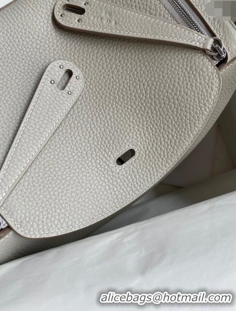 Super Quality Hermes Lindy 26/30 Bag in Original Taurillon Clemence Leather H1501 Pearl Grey/Silver 2024 (Full Handmade)