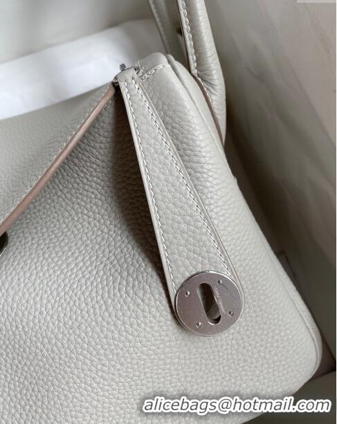 Super Quality Hermes Lindy 26/30 Bag in Original Taurillon Clemence Leather H1501 Pearl Grey/Silver 2024 (Full Handmade)