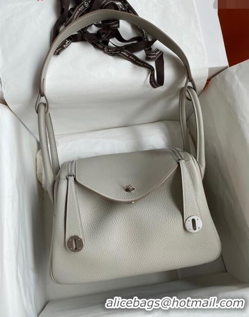 Super Quality Hermes Lindy 26/30 Bag in Original Taurillon Clemence Leather H1501 Pearl Grey/Silver 2024 (Full Handmade)