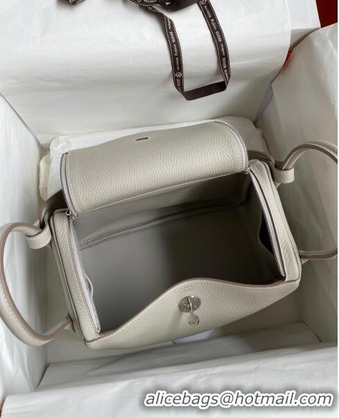 Super Quality Hermes Lindy 26/30 Bag in Original Taurillon Clemence Leather H1501 Pearl Grey/Silver 2024 (Full Handmade)