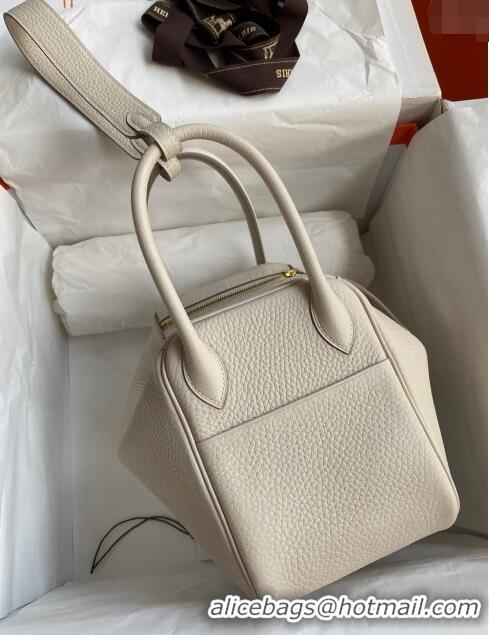 Classic Grade Hermes Lindy 26/30 Bag in Original Taurillon Clemence Leather H1501 Pearl Grey/Gold 2024 (Full Handmade)