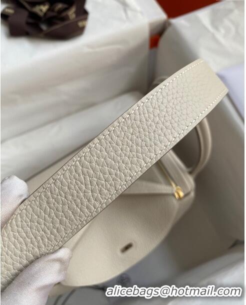 Classic Grade Hermes Lindy 26/30 Bag in Original Taurillon Clemence Leather H1501 Pearl Grey/Gold 2024 (Full Handmade)