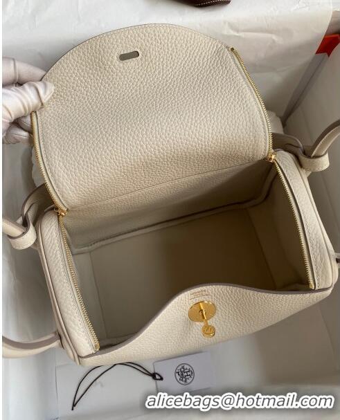 Classic Grade Hermes Lindy 26/30 Bag in Original Taurillon Clemence Leather H1501 Pearl Grey/Gold 2024 (Full Handmade)