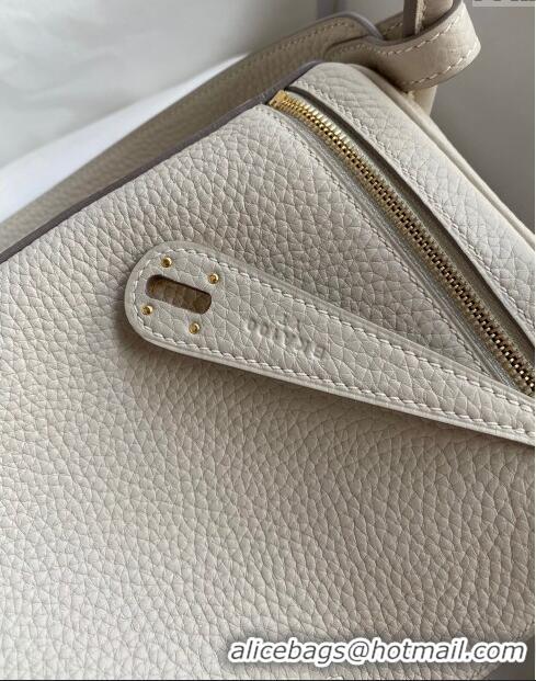 Classic Grade Hermes Lindy 26/30 Bag in Original Taurillon Clemence Leather H1501 Pearl Grey/Gold 2024 (Full Handmade)