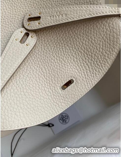 Classic Grade Hermes Lindy 26/30 Bag in Original Taurillon Clemence Leather H1501 Pearl Grey/Gold 2024 (Full Handmade)