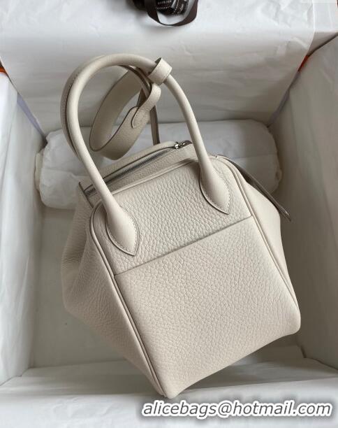 Luxurious Hermes Lindy 26/30 Bag in Original Taurillon Clemence Leather H1501 Milk Shake White/Silver 2024 (Full Handmad