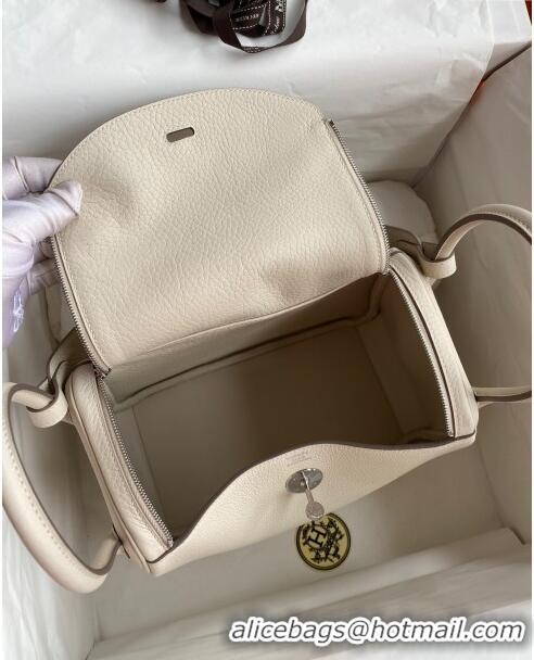 Luxurious Hermes Lindy 26/30 Bag in Original Taurillon Clemence Leather H1501 Milk Shake White/Silver 2024 (Full Handmad