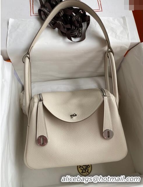 Luxurious Hermes Lindy 26/30 Bag in Original Taurillon Clemence Leather H1501 Milk Shake White/Silver 2024 (Full Handmad