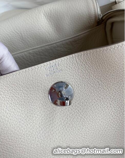 Luxurious Hermes Lindy 26/30 Bag in Original Taurillon Clemence Leather H1501 Milk Shake White/Silver 2024 (Full Handmad