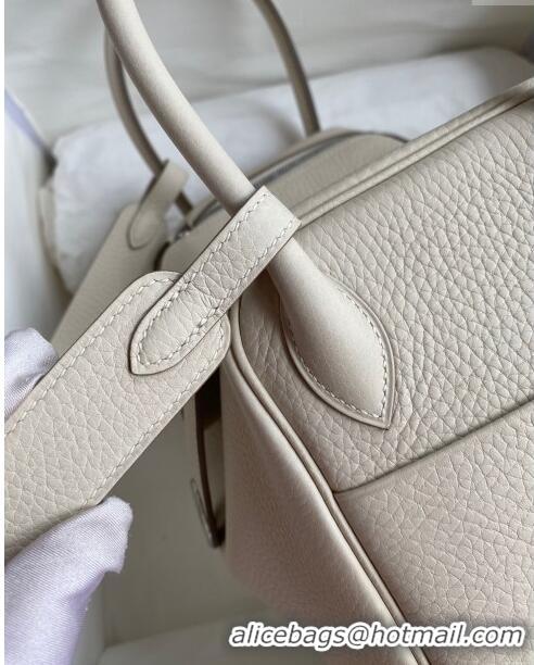 Luxurious Hermes Lindy 26/30 Bag in Original Taurillon Clemence Leather H1501 Milk Shake White/Silver 2024 (Full Handmad