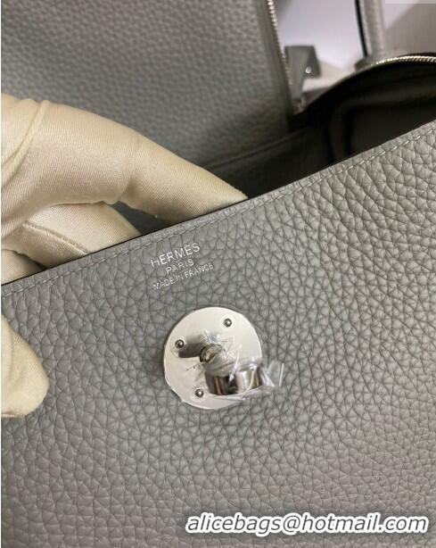 Most Popular  Hermes Lindy 26/30 Bag in Original Taurillon Clemence Leather H1501 Seagull Grey/Silver 2024 (Full Handmad