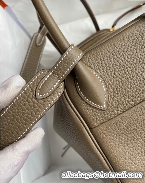 Buy Fashionable Hermes Lindy 26/30 Bag in Original Taurillon Clemence Leather H1501 Etoupe/Gold 2024 (Full Handmade)