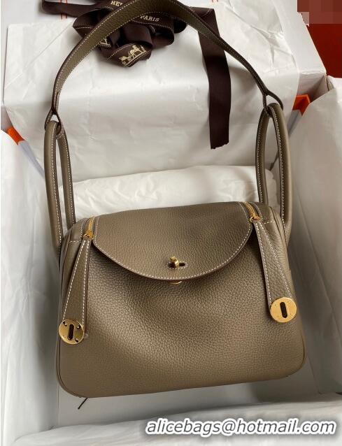 Buy Fashionable Hermes Lindy 26/30 Bag in Original Taurillon Clemence Leather H1501 Etoupe/Gold 2024 (Full Handmade)