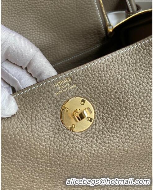 Buy Fashionable Hermes Lindy 26/30 Bag in Original Taurillon Clemence Leather H1501 Etoupe/Gold 2024 (Full Handmade)