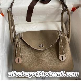 New Fashion Hermes Lindy 26/30 Bag in Original Taurillon Clemence Leather H1501 Etoupe/Silver 2024 (Full Handmade)