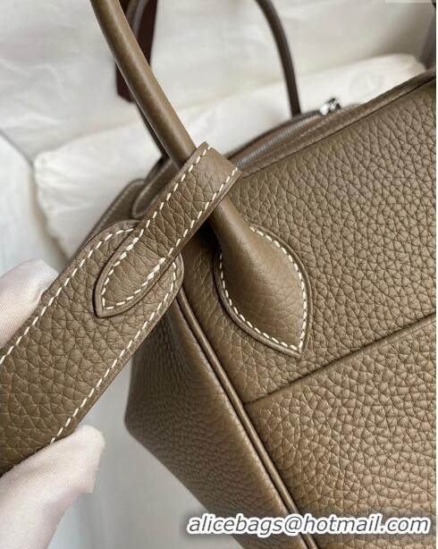 New Fashion Hermes Lindy 26/30 Bag in Original Taurillon Clemence Leather H1501 Etoupe/Silver 2024 (Full Handmade)