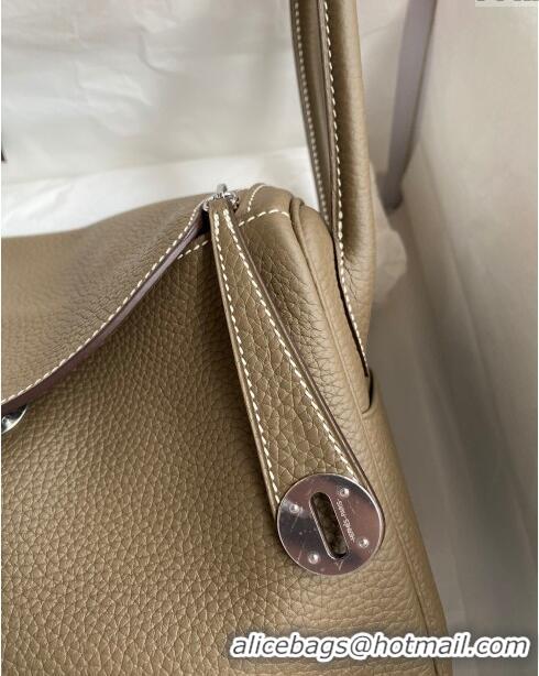 New Fashion Hermes Lindy 26/30 Bag in Original Taurillon Clemence Leather H1501 Etoupe/Silver 2024 (Full Handmade)