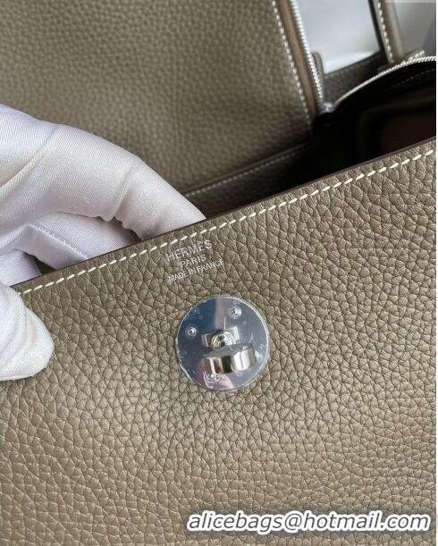 New Fashion Hermes Lindy 26/30 Bag in Original Taurillon Clemence Leather H1501 Etoupe/Silver 2024 (Full Handmade)